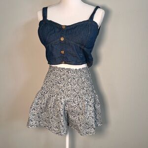 Madewell Shorts Womens XS Blue White Floral Smocked Waist Pull On Do Well Summer